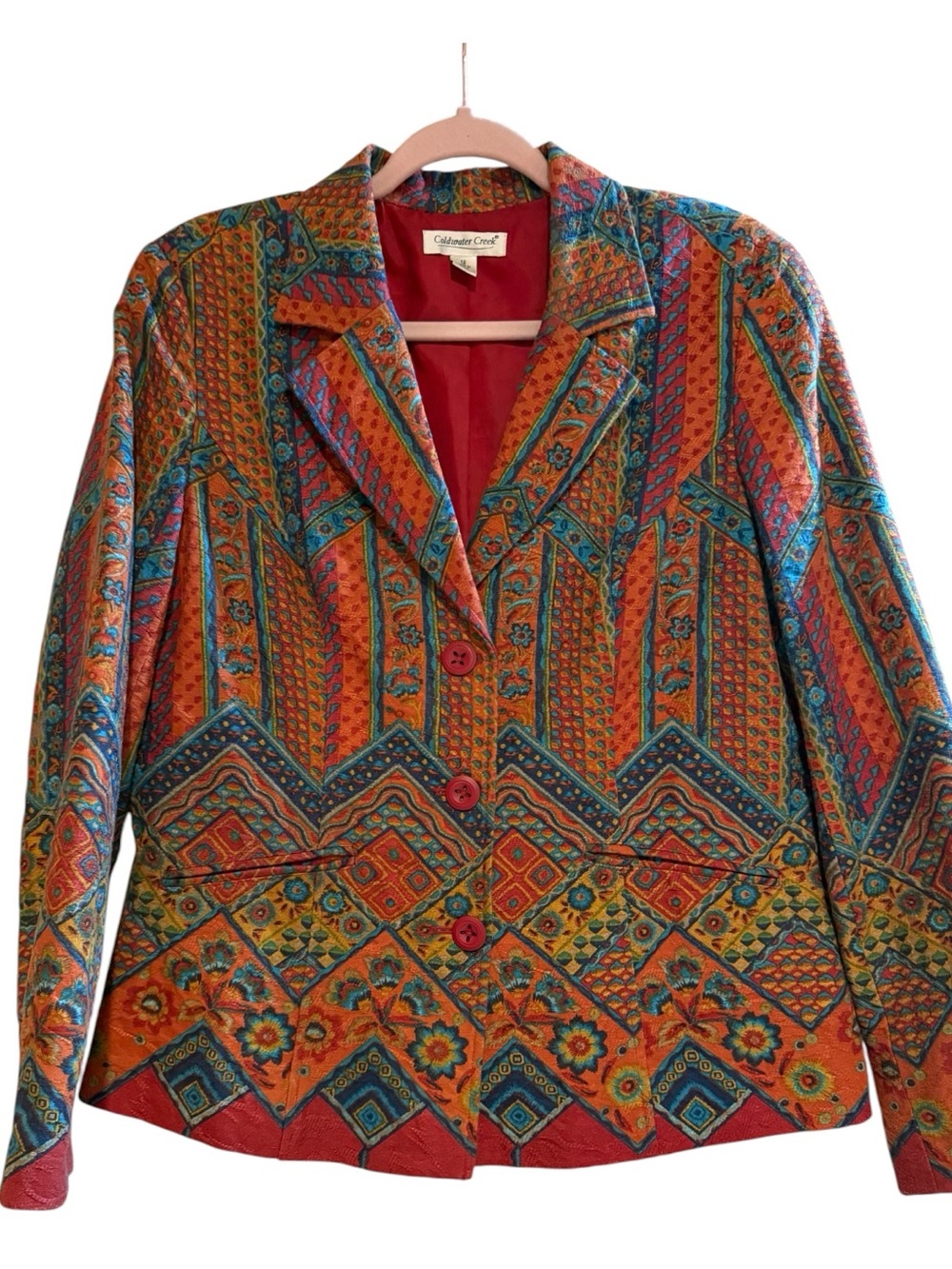 Coldwater Creek Southwestern Tapestry Cotton Blazer Jacket Size 12